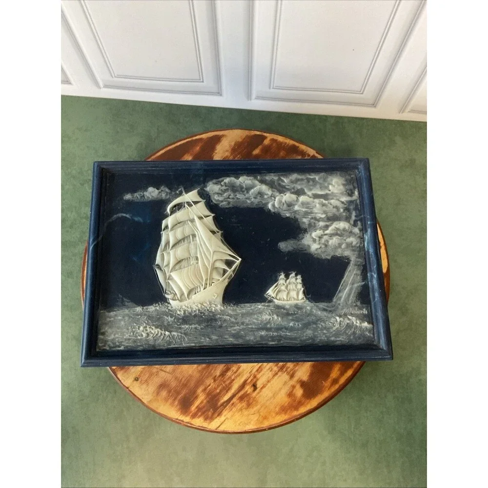 Vintage 1970’s Incolay Nautical Theme Jewelry Trinket Box Sailboat By JW ROBERTS